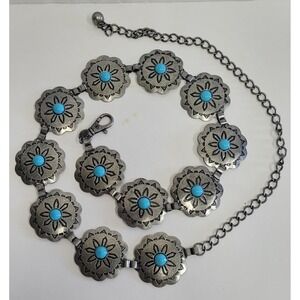 Vgt Korea G&S southwestern faux Silver Tone Turquoise Concho belt‎ women 40 Inch